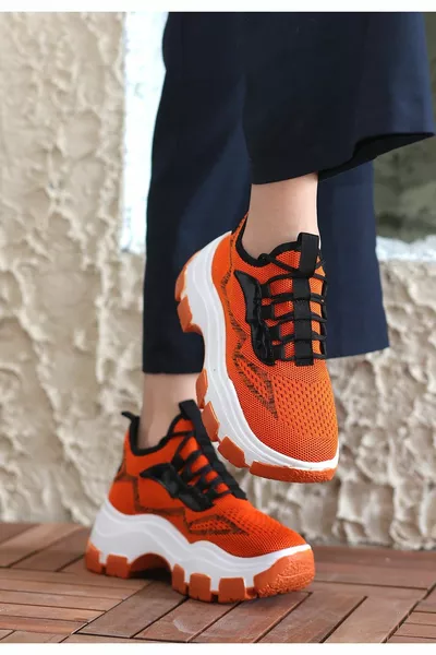 Defne  Оранжевый трикотаж Кроссовки на шнуровке