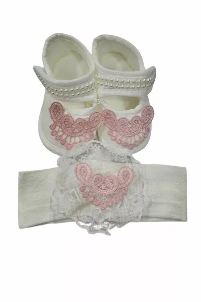 Güpure Satin Bébé Fille Chaussons / Ensemble de Chaussons Couronnés / Mevlütlük Chaussons Bébé Fille / Chaussons Bébé