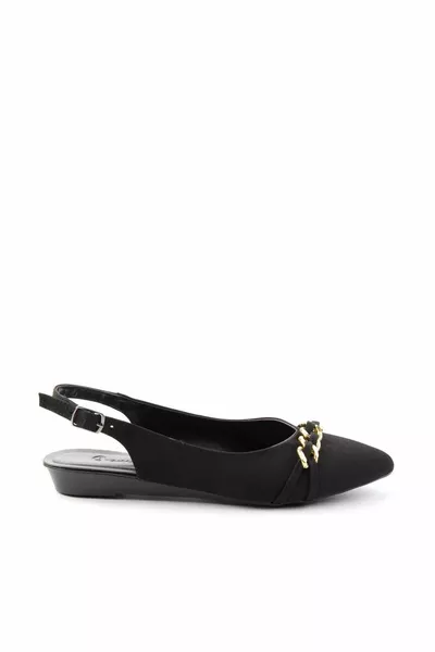 حذاء باليه نسائي من الساتان الأسود غير اللامع 