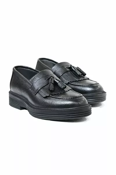 % Leder Thermo Sohle Schnürsenkellose schwarze Quaste Loafer Schuhe