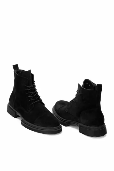 الرجال أسود جلد سويدي طبيعي سميكة وحيد سستة الأحذية البريدية