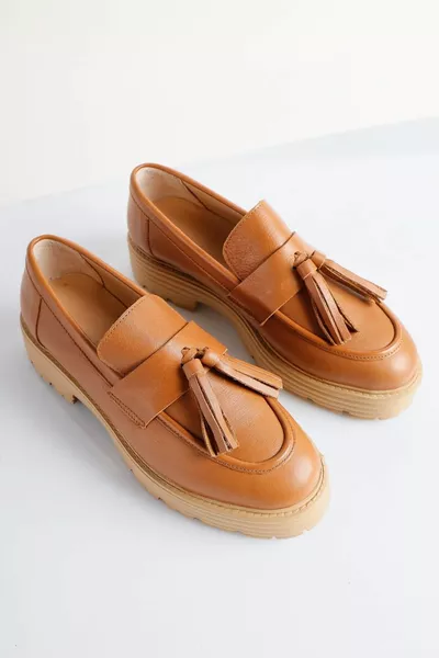 Women's Tan Genuine Leather Tassel Loafer