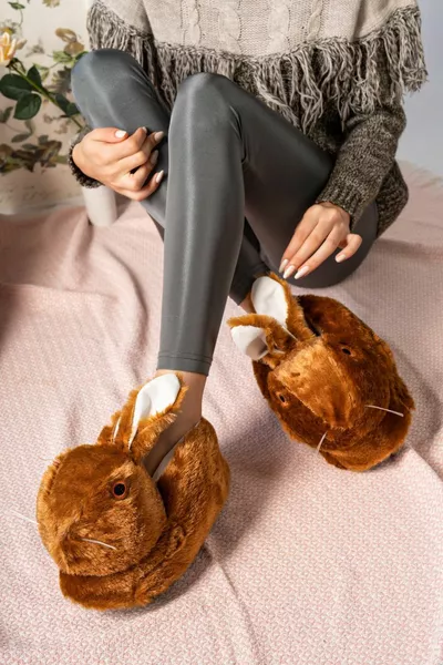 Women's Panduf Rabbit House Boots House Shoes Light Non-Noise Sole Thick Plush Material