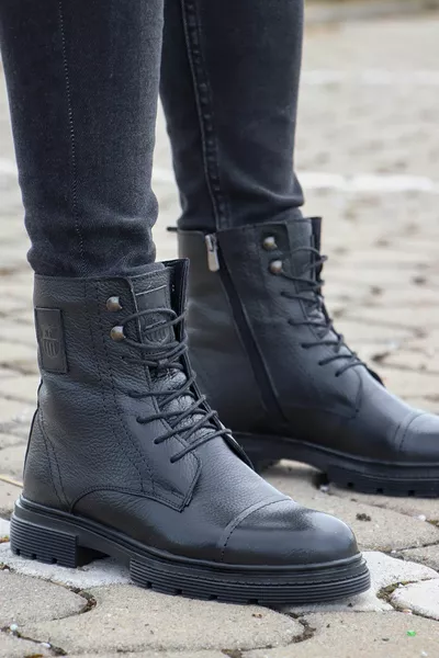 M.P.  Stivali da uomo in vera pelle con cerniera con suola antiscivolo