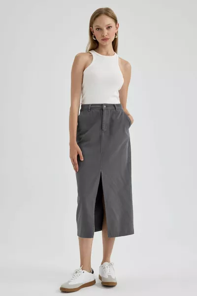 Gabardine Maxi Pencil Skirt with slit au