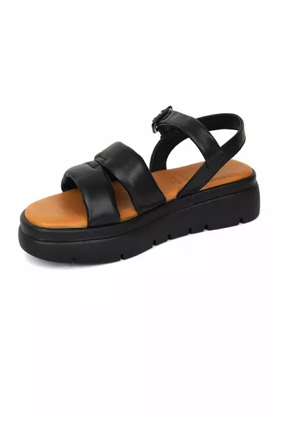 صندل جلد طبيعي أسود للسيدات 