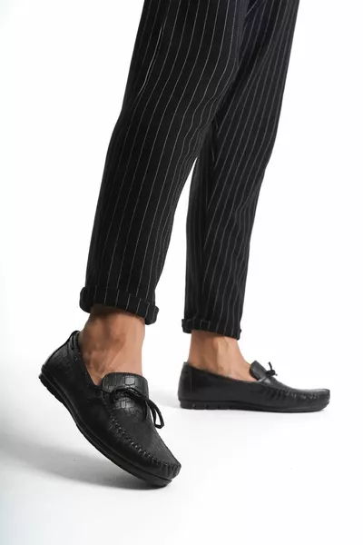 جلد طبيعي الرجال المتسكع منقوشة عقدة مفصلة مسننة وحيد أحذية عارضة