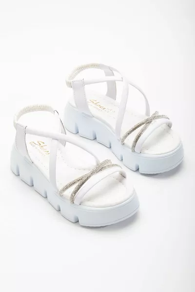 أحذية صندل بنات مطاطية بأحجار متقاطعة ، صنادل بنعل عالي