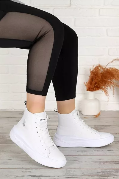 Clementine Pu S جلد نسائي أبيض نعل عالي الكاحل أحذية رياضية