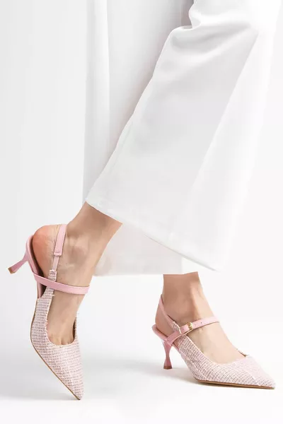 Тамара Пудра Цвят Туид Плат Дамски токчета