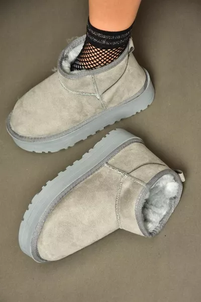  رمادي من جلد الغزال يحمل في ثناياه عوامل رقيق سميكة وحيد نصف أحذية نسائية