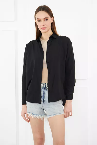Women's Black Oversize Long Basic Shirt