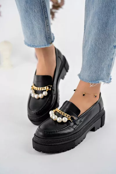 Women's Thick Sole Loafer Loafers Shoes Pearl Black
