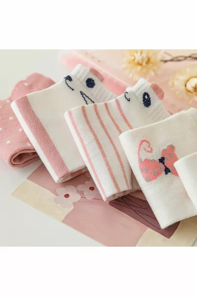 5 чифта сладки 3D многоцветни котки анимационни дамски ботуши с шарки чорапи измити с аромат