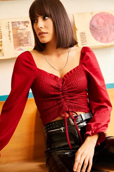 Дамска бордо предна плетена блуза Gipel 