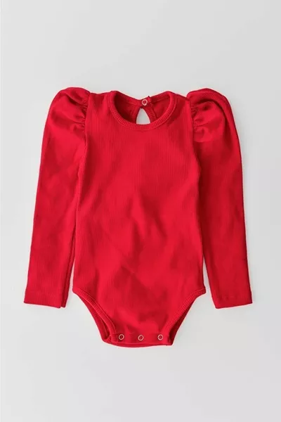 Боди Paris Balloon Sleeve Cotton в рубчик с нижней застежкой на кнопки (красный)