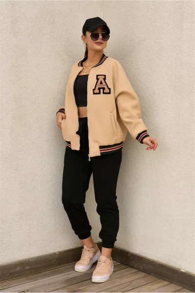 Veste universitaire oversize unisexe imprimée noire