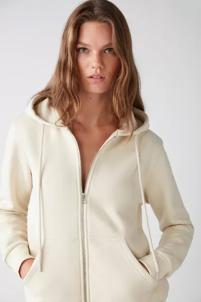 Carlota Sweat-shirt décontracté à capuche zippé vanille à l’intérieur de 3 fils pour femmes