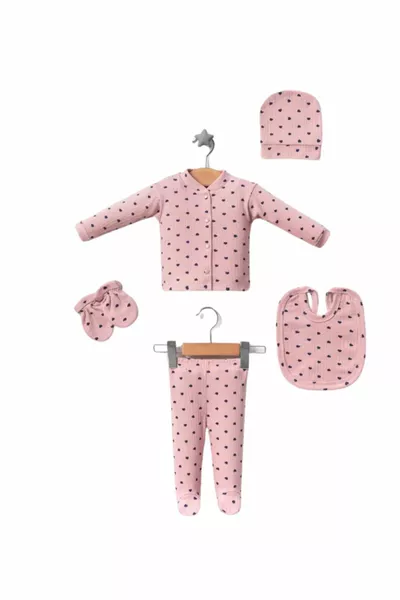 Vijfdelige Doos Pasgeboren het Ziekenhuis Uitgang Zibin Set Roze Druk Marineblauw op Geribbelde Stof