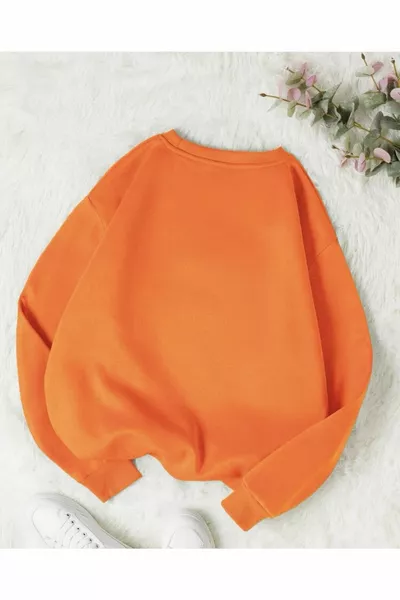 Unisex Orange Oversize-Sweatshirt mit Bronklyn-Print