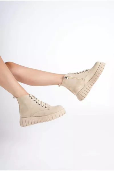 نسائي بيج برباط بسحاب أحذية من جلد الغزال