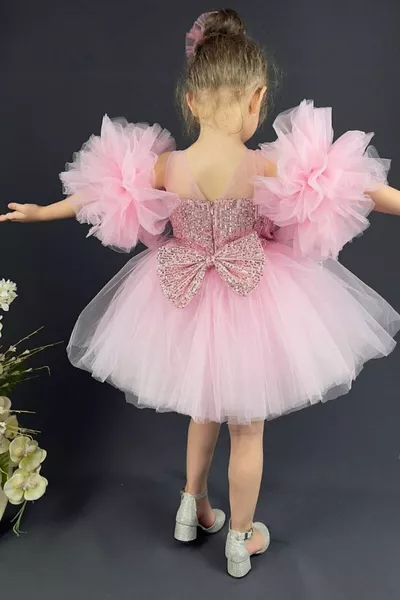 الوردي الترتر الأكمام مفصلة نمط الأطفال مساء اللباس