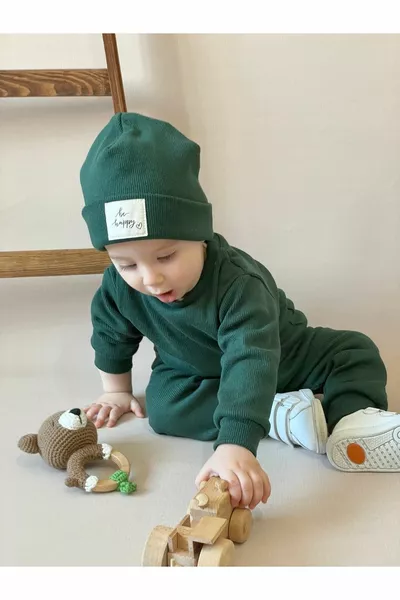 Хлопковый берет 3-х комплектный детский и детский Nefti Green