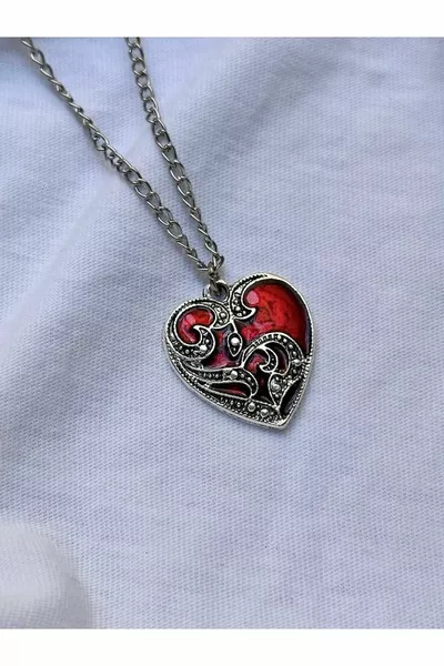 Red Heart Silver Plated Necklace