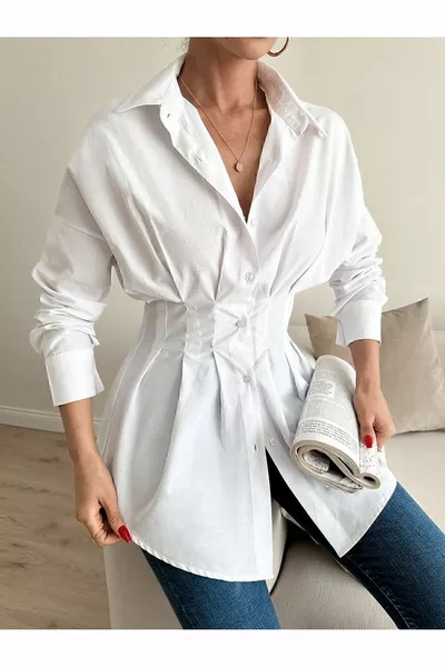 Geplooide tuniek met geplooide tuniek voor dames wit overhemd