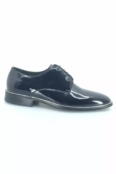 Aronay % Genuine Leather Lace-Up Ribbed Jurdan Leather Men's Classic Shoes Navy-patent leather