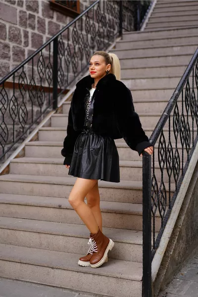 Genuine Leather Women's Postal Front Lace-Up Side Zippered Tan Boots