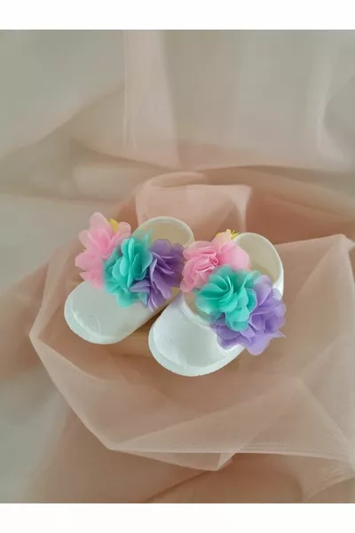 Coloré Laser Floral Fantaisie Bébé Satin Chaussons Chaussures (SOLE  CM)