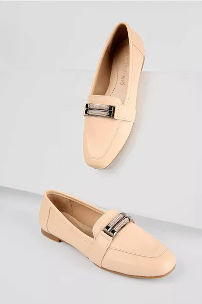 Kadın Taşlı Babet Nude Cilt