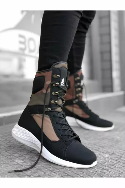 الدانتيل المتابعة الأسود التمويه الملاكم الرجال الرياضة الأحذية البريدية