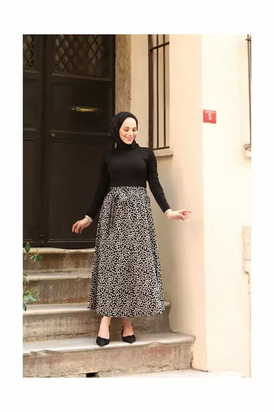 Jupe Mevlana ceinturée à motifs d’os - Noir