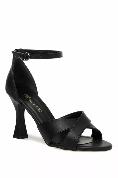 Mely 3fx صنادل نسائية سوداء بكعب عال