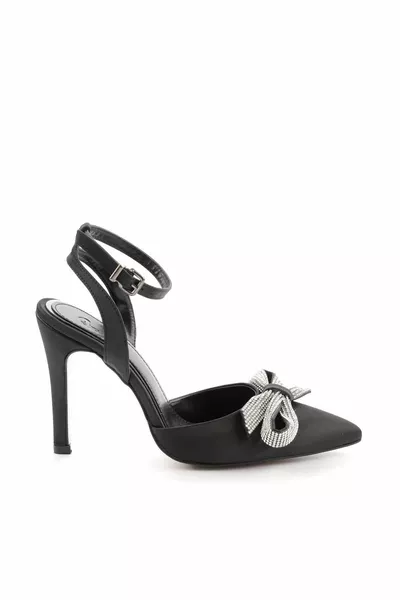 Матови черни сатенени дамски вечерни обувки 