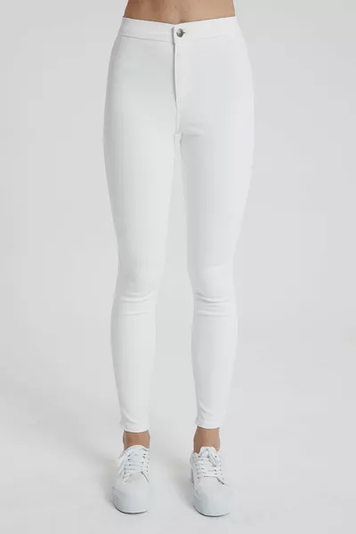 Janie أبيض عالي الخصر الجينز بدون جيب C 