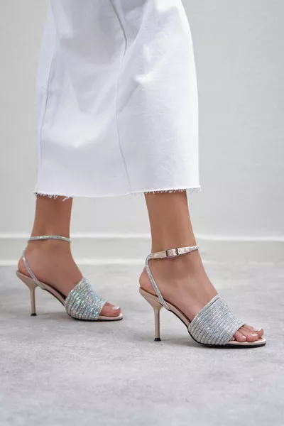 الصيف البيج الساتان الحجر التفاصيل الكاحل التعادل المرأة الصنادل الكعب