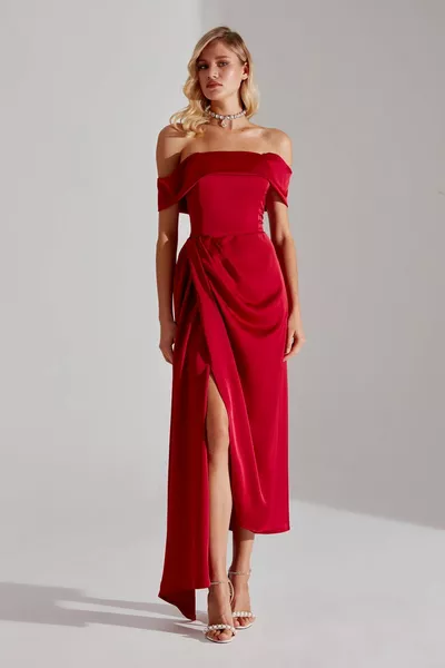 Cristie Shoulder Light RED Сватбена годежна рокля