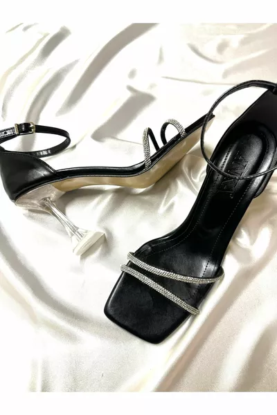 سيدة الحجر الأسود أنيق جدا 8 سم كعب شفاف حادة مربع اصبع القدم الزفاف الخطوبة مساء اللباس أحذية الصنادل