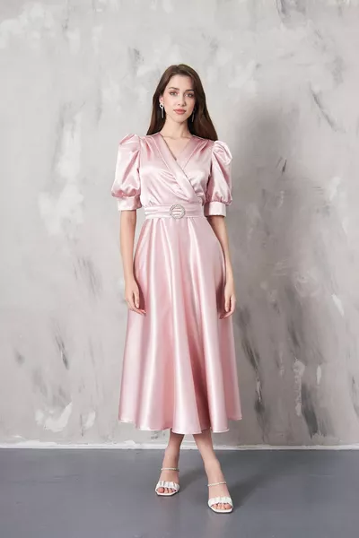 LOREN Double-breasted Collar Flared Dress