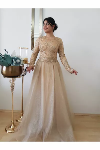 Goldenes Hijab-Verlobungsabendkleid für Damen