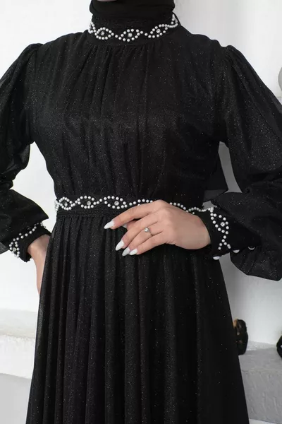 Perlmutt Glitzer Abendkleid Schwarz 