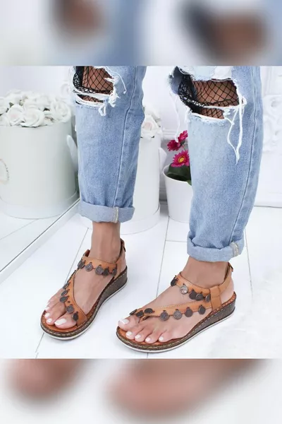 Sandali dettagliati Halsu Tan Para in vera pelle