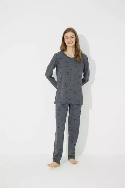 Antraciet Katoenen Pyjama Set