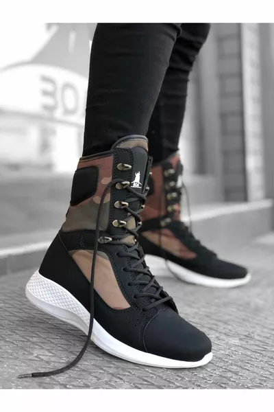 Zwarte Camoujlaj postlaarzen met hoge zool voor heren