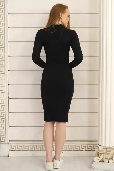 Robe femme côtelée à manches longues à col roulé Longueur cm