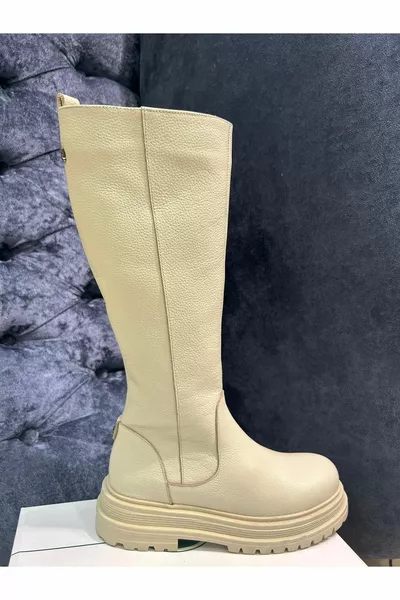 k Bottes de neige d’hiver en cuir véritable à semelle épaisse sous le genou