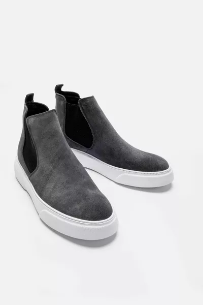 Stivali Chelsea Uomo Ultra Comodi E Leggeri Grigio In Vera Pelle Scamosciata 